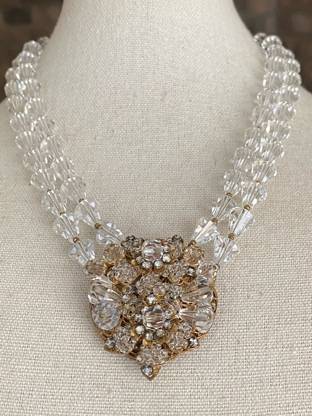 Vintage Crystal Bead Hand Wired Rhinestone Cluster Necklace 1930’s